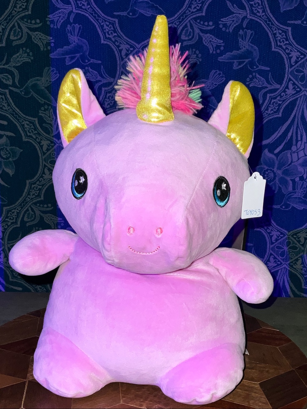 Pink Unicorn Plush Stuffed Animal Toy Rainbow Mane Gold Horn